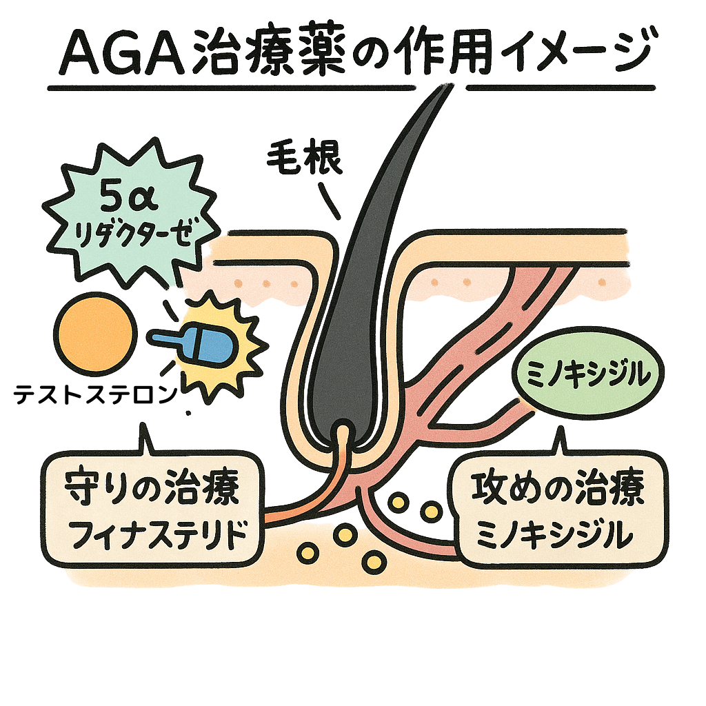 AGA治療薬の作用イメージを描いた画像