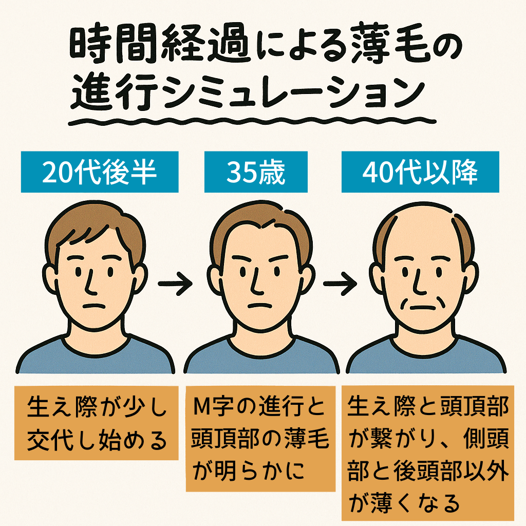 時間経緯による薄毛の進行シミュレーションをイメージ画像