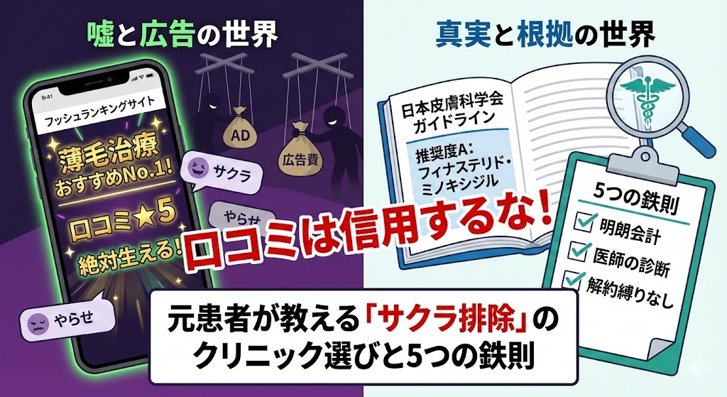 薄毛治療の口コミは信用するな元患者が教える「サクラ排除」のクリニック選びと5つの鉄則
