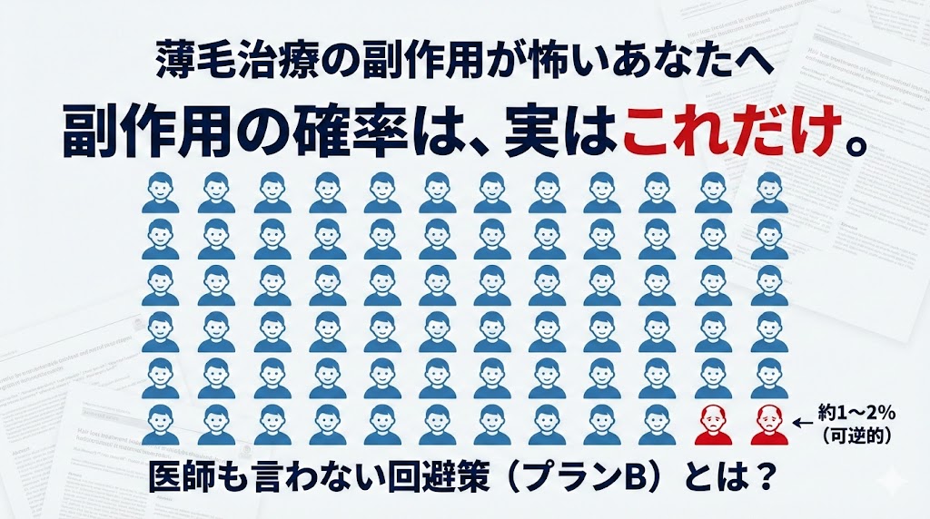 薄毛治療の副作用が怖かった私へ。論文10本と実体験でわかった「確率」と「回避策」の全記録