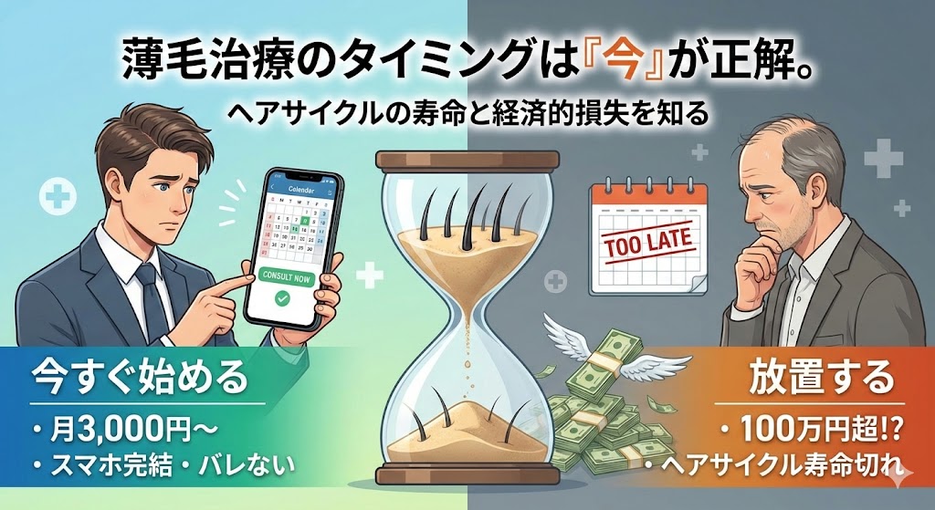 薄毛治療のタイミングは「気になったら即」が正解。30代で後悔しないための判断基準とコストの真実