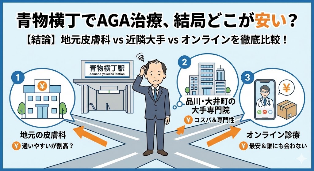 青物横丁のAGA治療｜バレずに安いおすすめは？駅近皮膚科vsオンラインクリニック