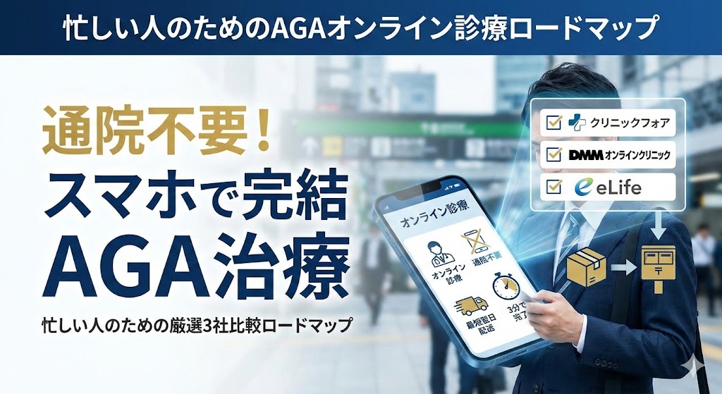 【3分で完了】忙しい人のためのAGAオンライン診療ロードマップ・厳選3社｜通院時間0で完結