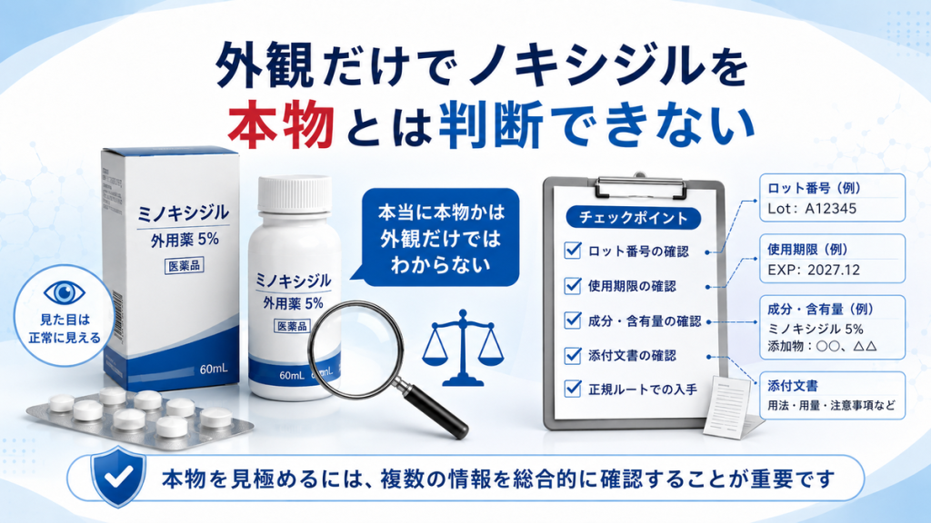外観だけでノキシジルを本物とは判断できない